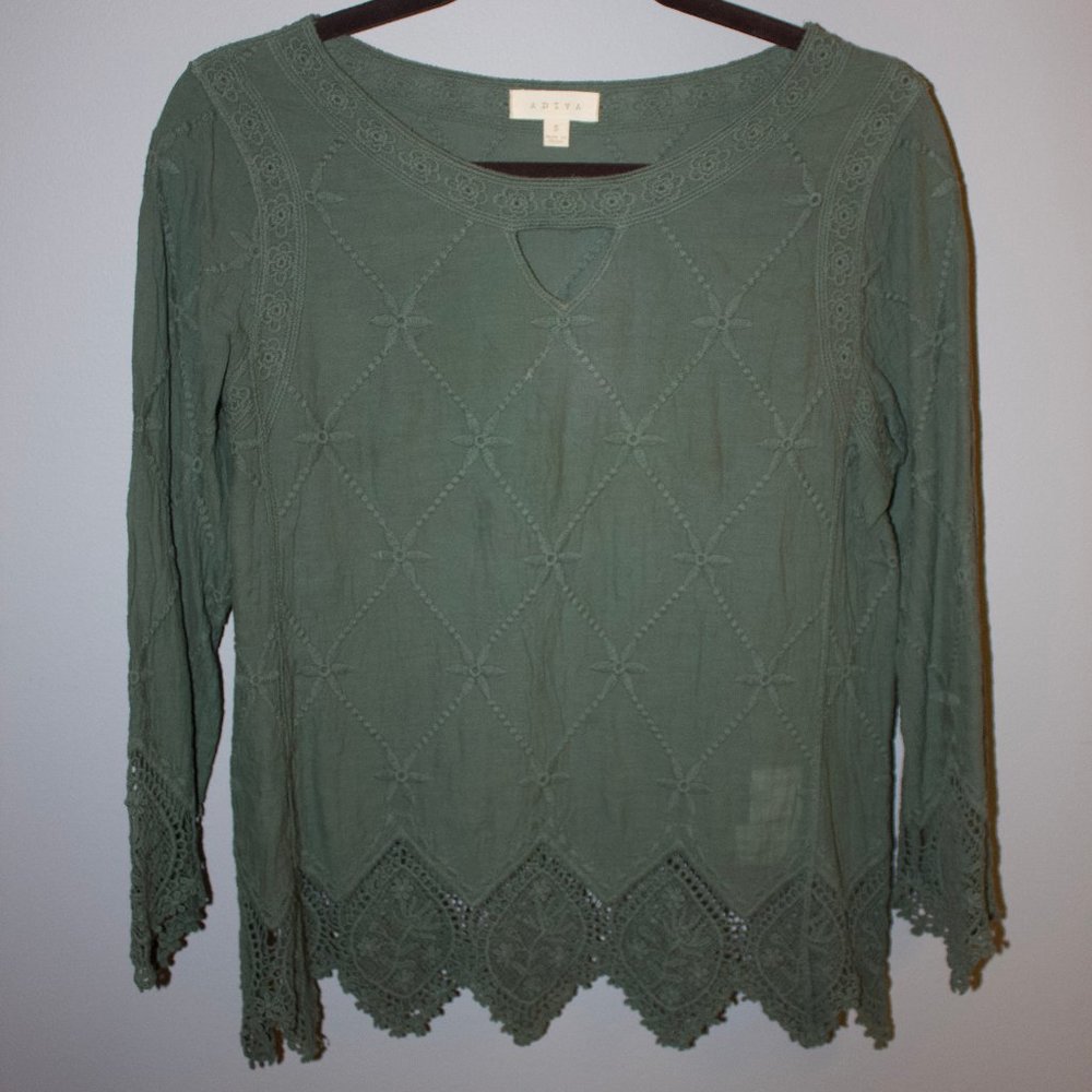 Adiva Green Long Sleeve Blouse